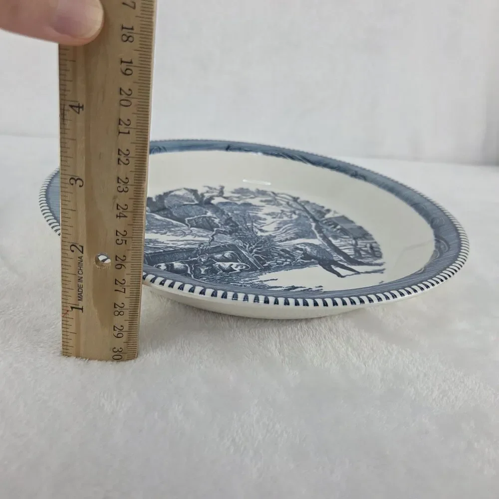 Vintage Royal China Currier & Ives Blue A Snowy Morning Pie Plate 10